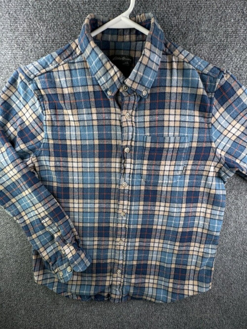Eddie Bauer Men Flannel Shirt Size Large Blue Plaid Long Sleeve Button Up Adult